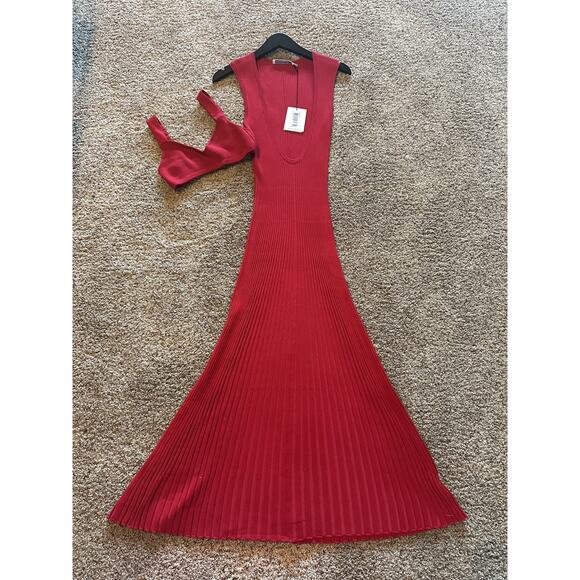 Hansen + Gretel Zanita RED Knit Midi Dress Mood Ring Scoop Neck Bralette M